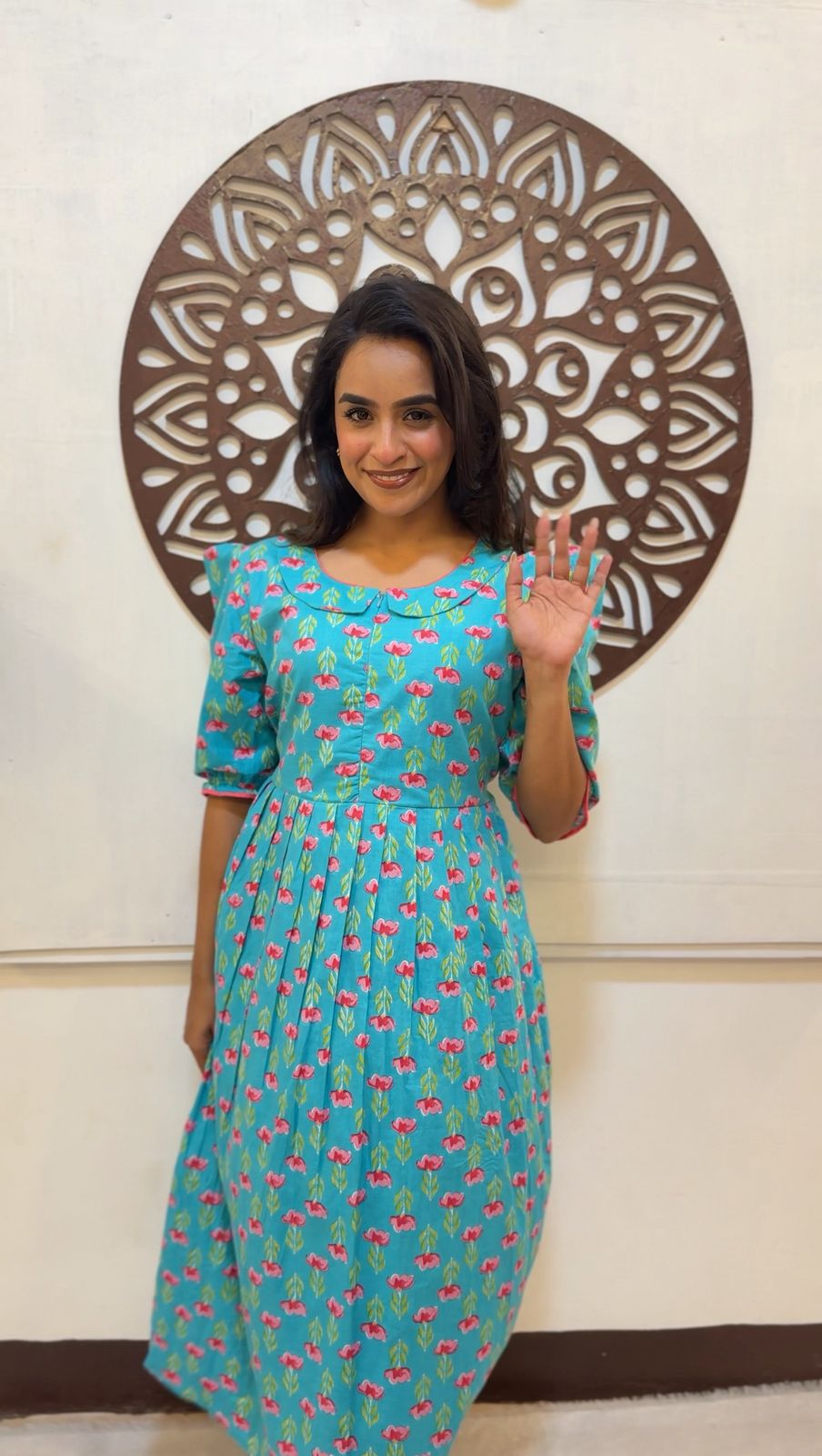 MOM'S MAGIC - MD006 BLUE FLORAL MATERNITY DRESS