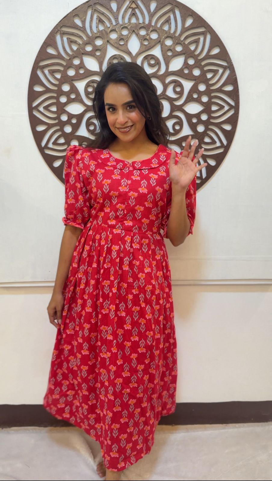 MOM'S MAGIC - MD008 RED FLORAL MATERNITY DRESS