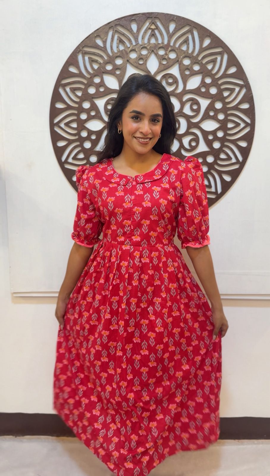 MOM'S MAGIC - MD008 RED FLORAL MATERNITY DRESS