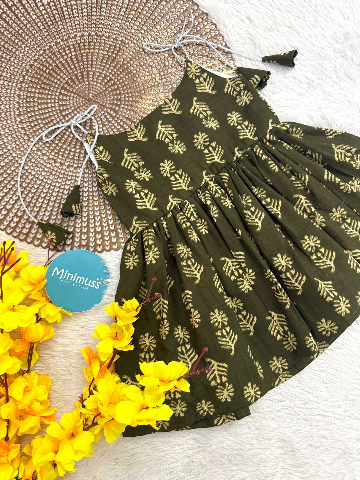 MINI GLOW -F07 - OLIVE GREEN KNOTTED FROCK