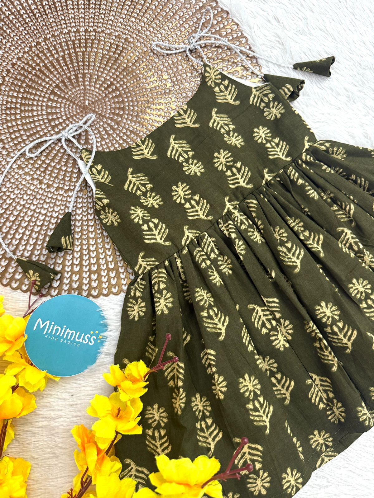 MINI GLOW -F07 - OLIVE GREEN KNOTTED FROCK