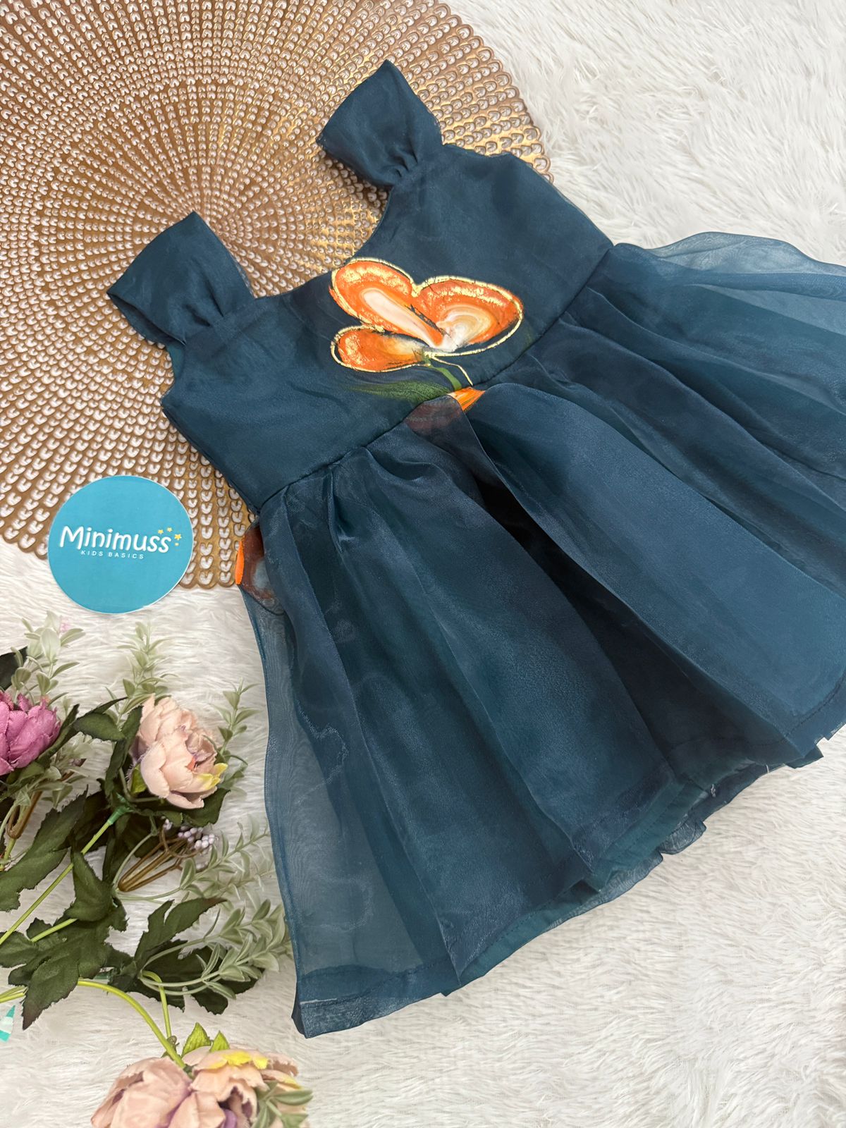 BUBBLY BLOSSOM -F47 TEAL BLUE ORGANZA FROCK