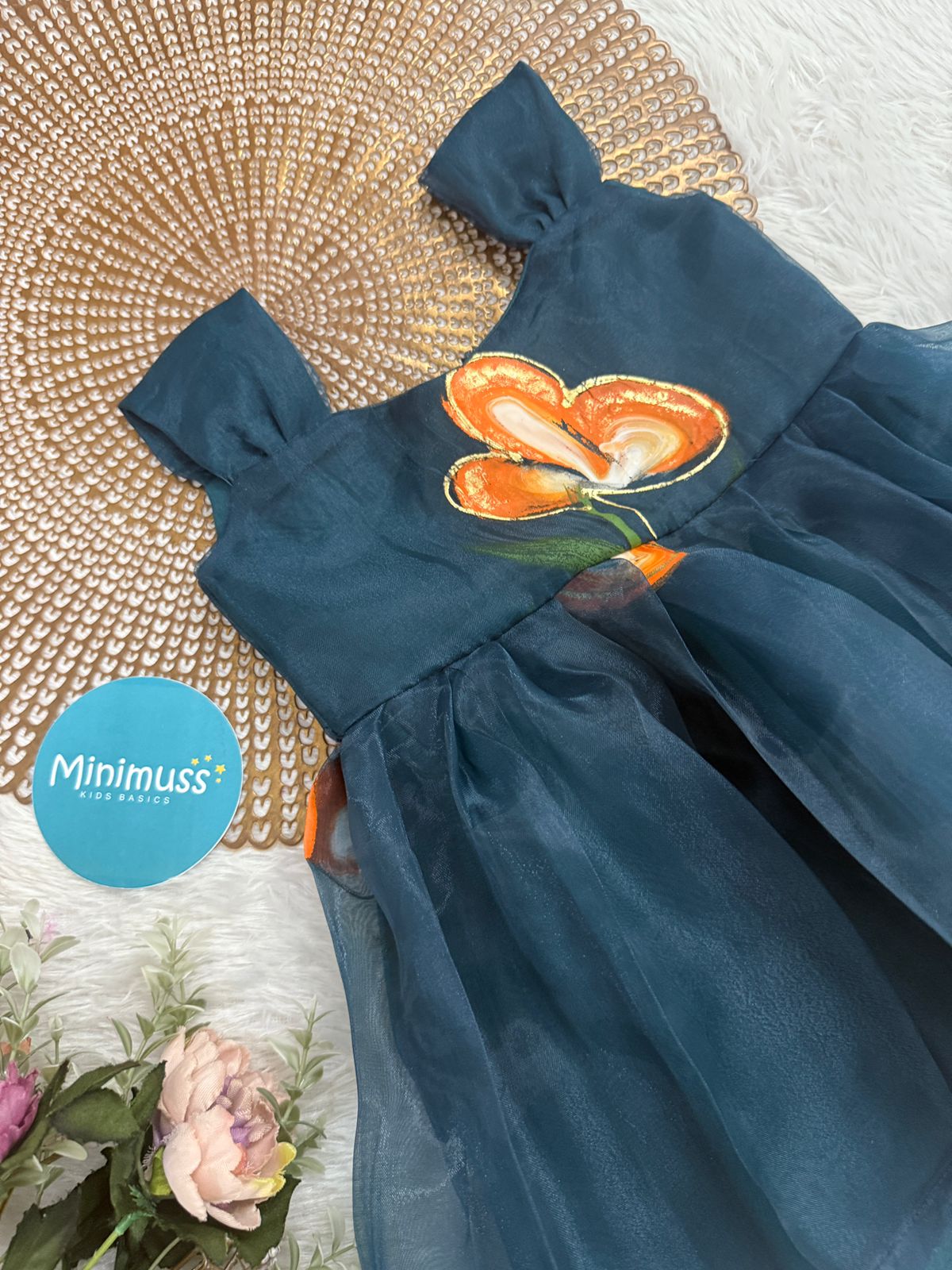 BUBBLY BLOSSOM -F47 TEAL BLUE ORGANZA FROCK