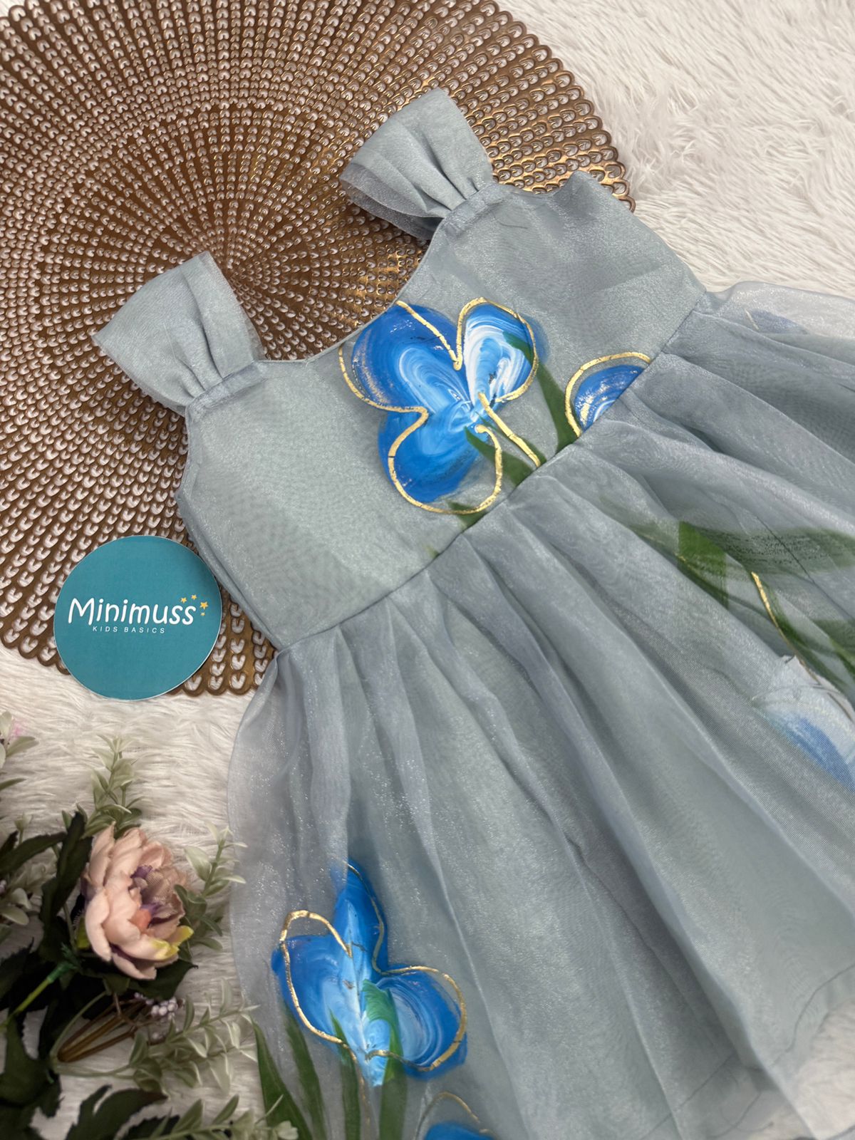 BUBBLY BLOSSOM -F46 GREY ORGANZA FROCK