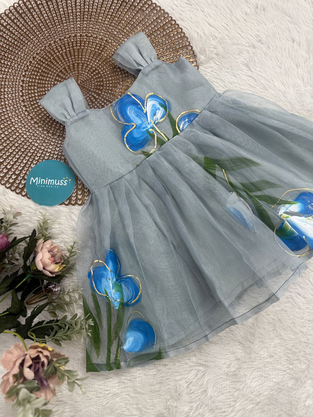 BUBBLY BLOSSOM -F46 GREY ORGANZA FROCK