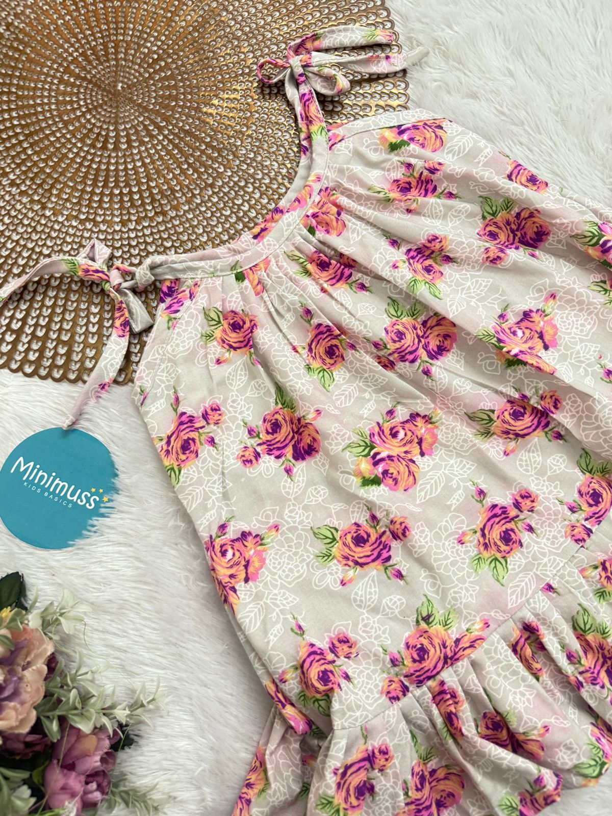 MINI GLOW -F12 - ASH PINK ROSE KNOTTED FROCK