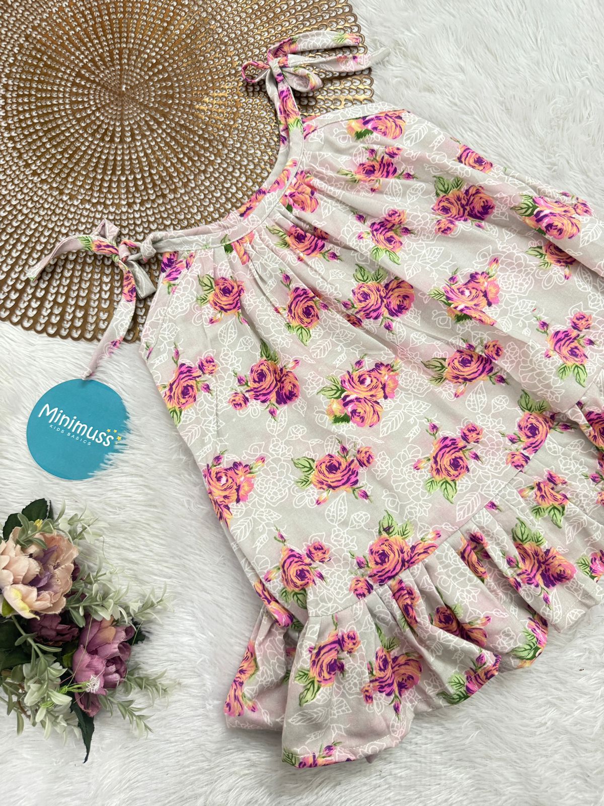 MINI GLOW -F12 - ASH PINK ROSE KNOTTED FROCK