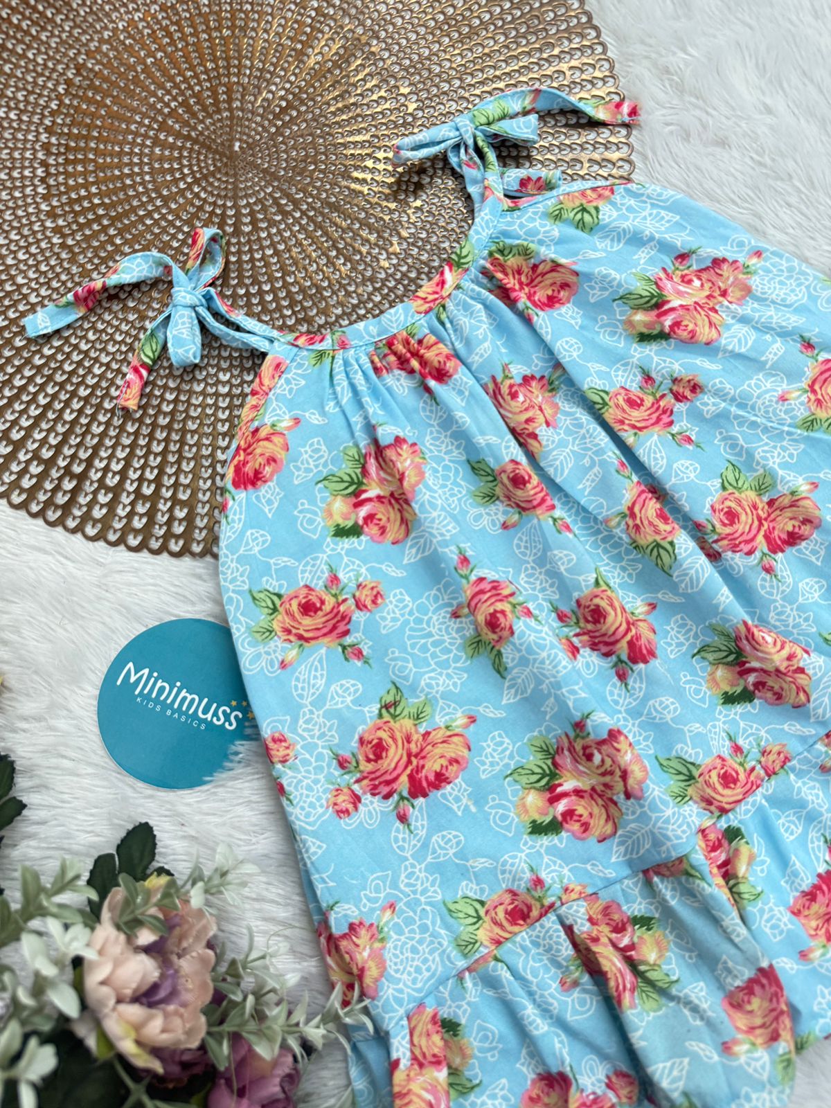 MINI GLOW-F13-BLUE ROSE KNOTTED FROCK