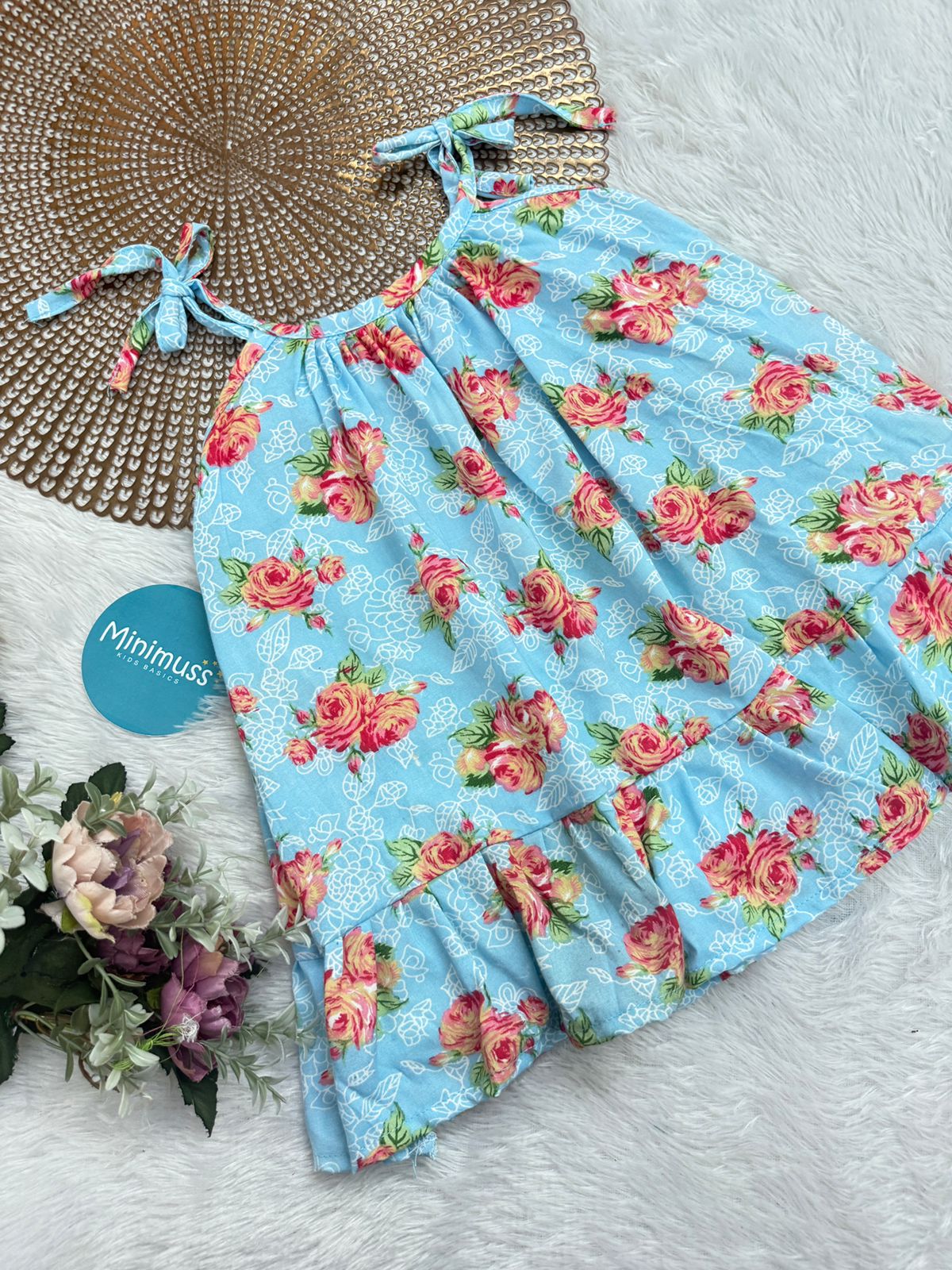 MINI GLOW-F13-BLUE ROSE KNOTTED FROCK