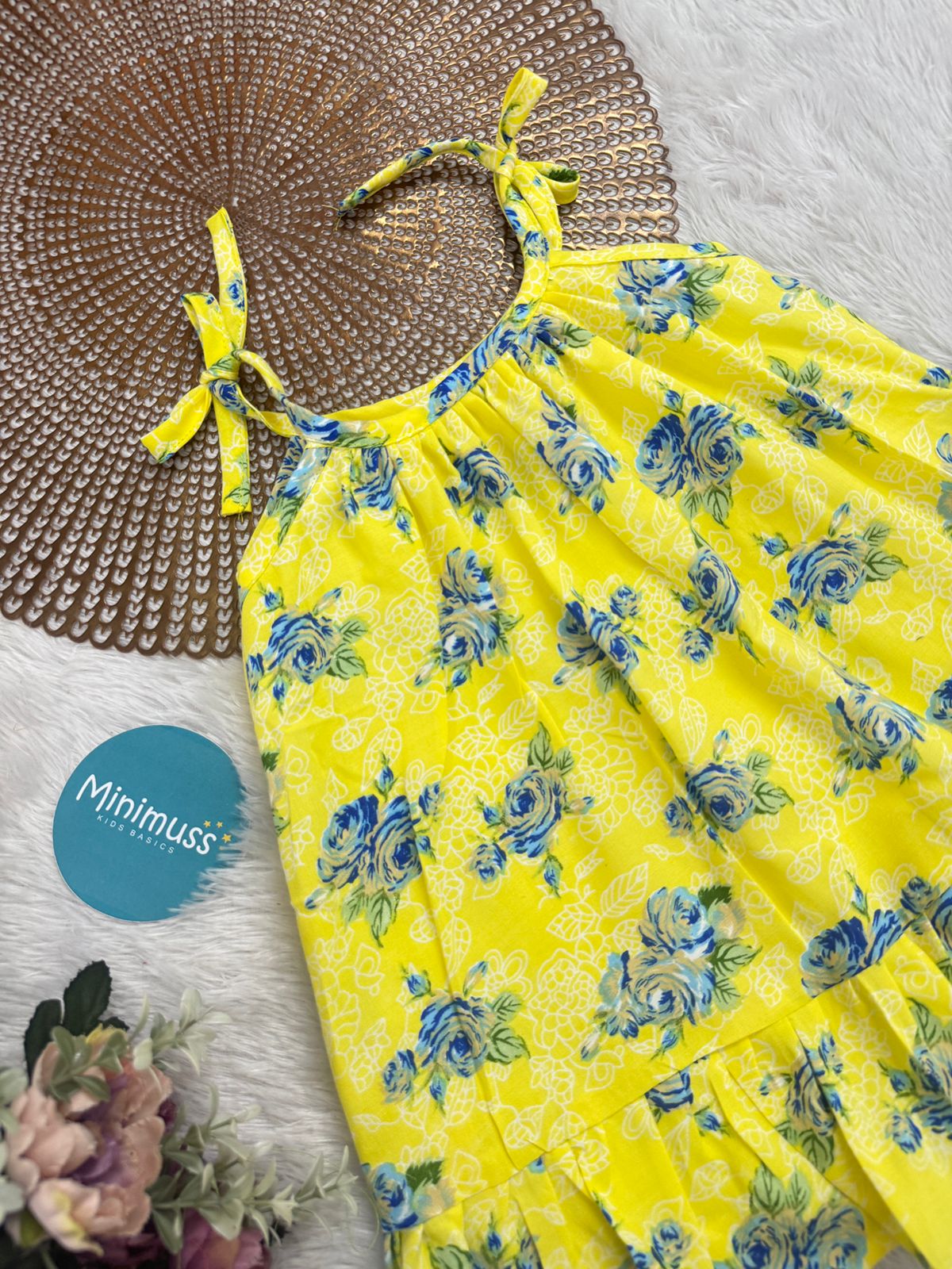 MINI GLOW-F14-YELLOW ROSE KNOTTED FROCK