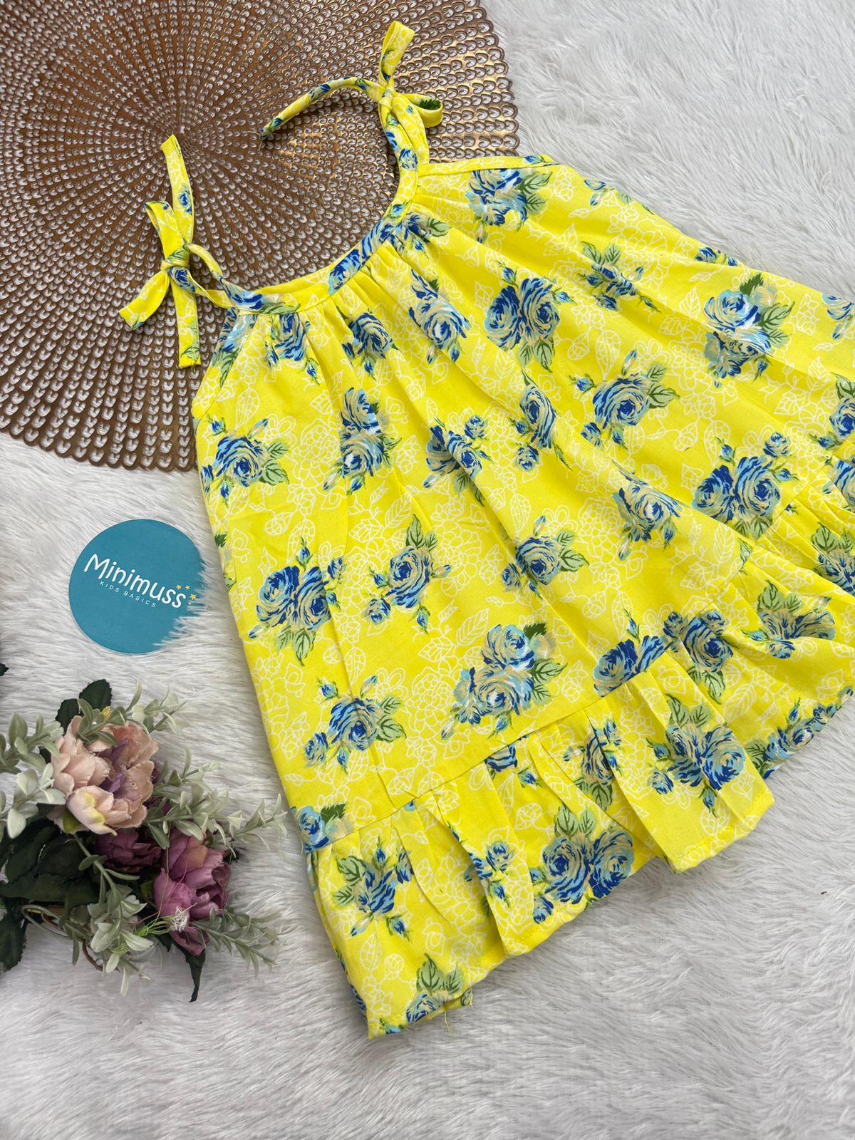 MINI GLOW-F14-YELLOW ROSE KNOTTED FROCK