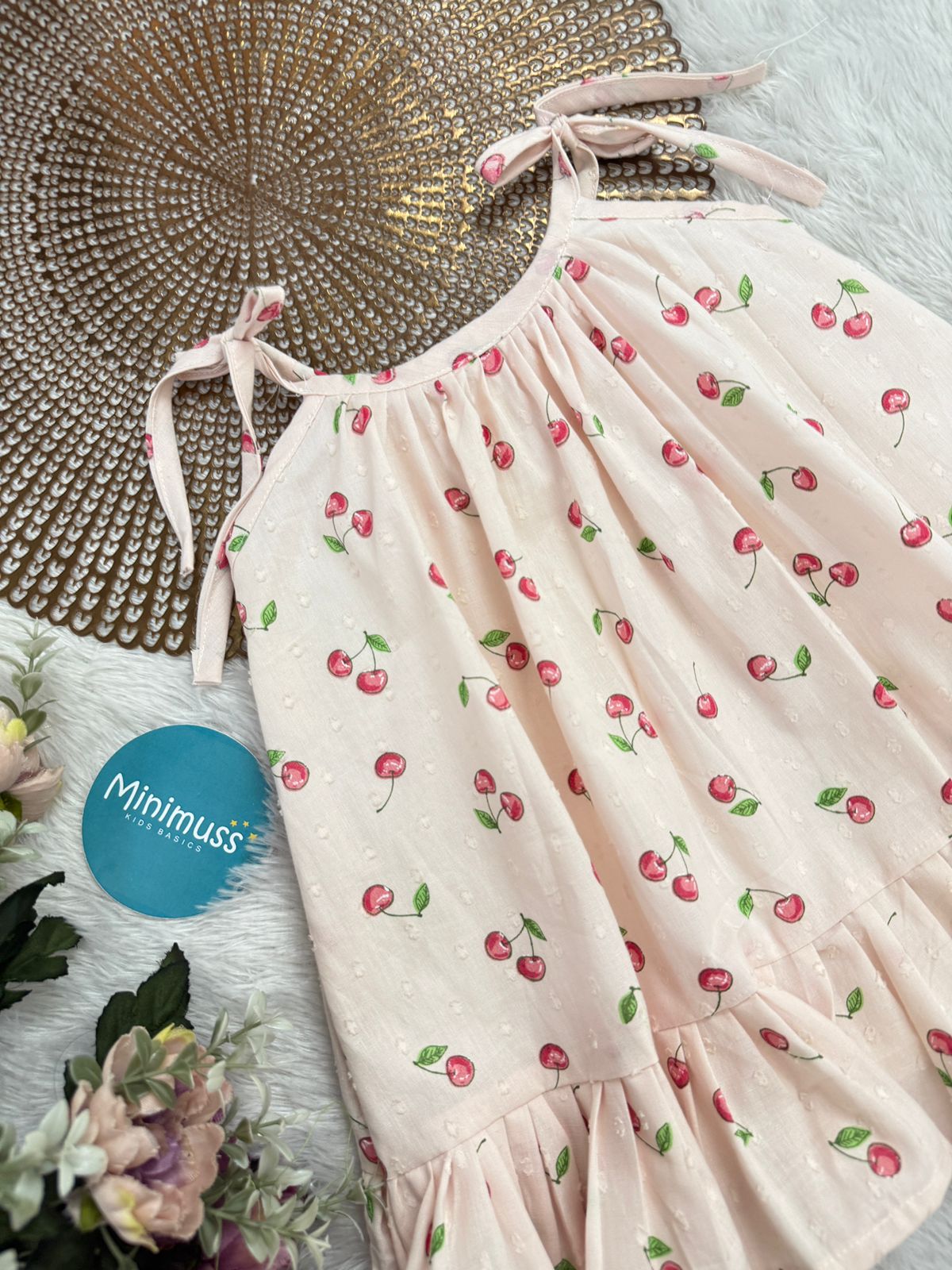 MINI GLOW-F16- CHERRY FLORAL KNOTTED FROCK