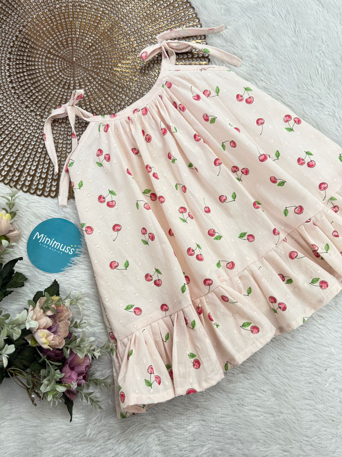 MINI GLOW-F16- CHERRY FLORAL KNOTTED FROCK