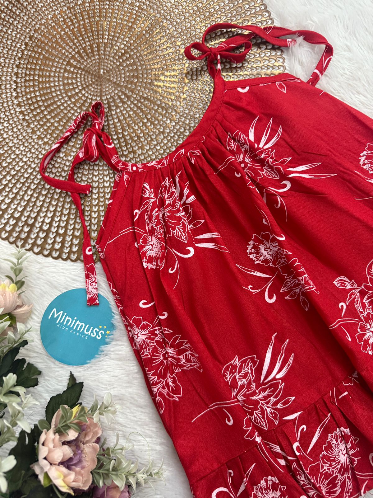 MINI GLOW-F18- RED FLORAL KNOTTED FROCK
