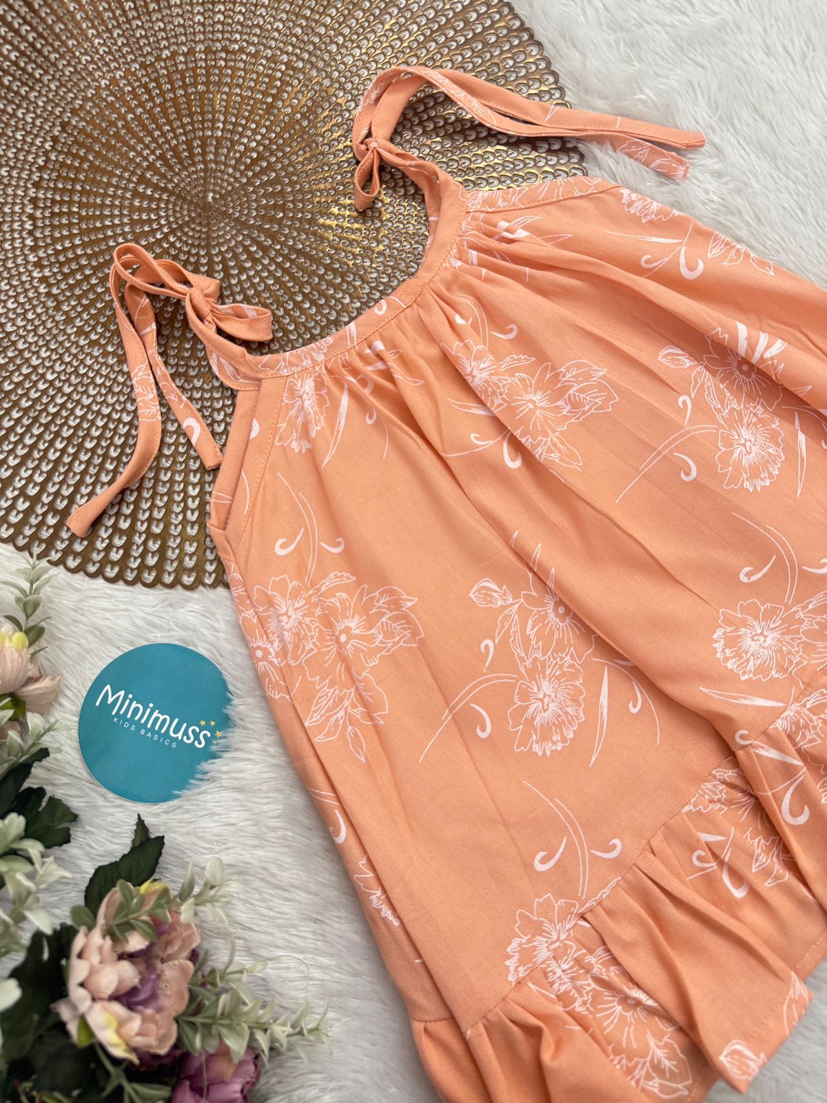 MINI GLOW-F20-PEACH FLORAL KNOTTED FROCK