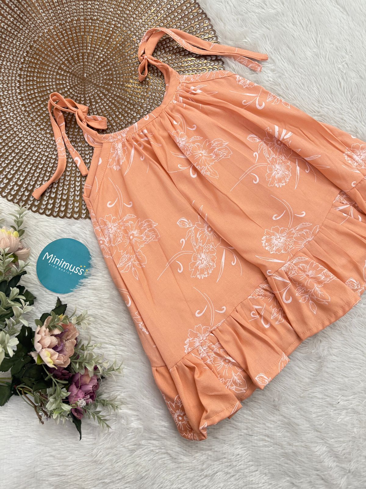 MINI GLOW-F20-PEACH FLORAL KNOTTED FROCK