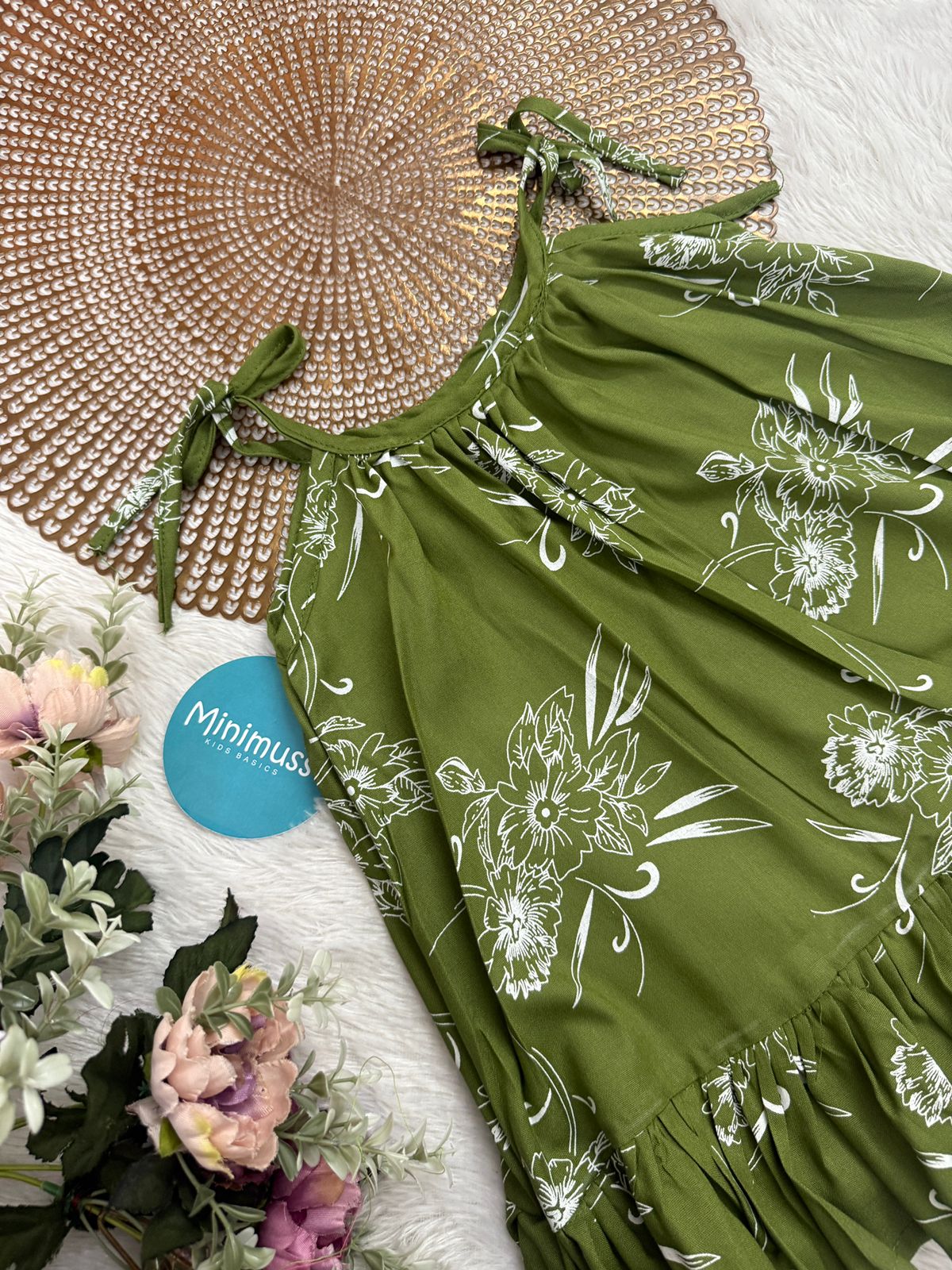 MINI GLOW-F19-GREEN FLORAL KNOTTED FROCK