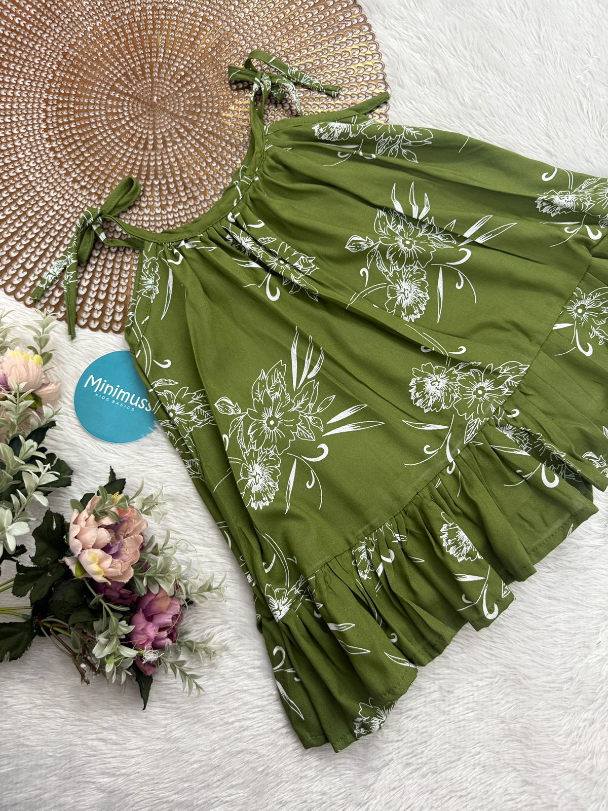 MINI GLOW-F19-GREEN FLORAL KNOTTED FROCK