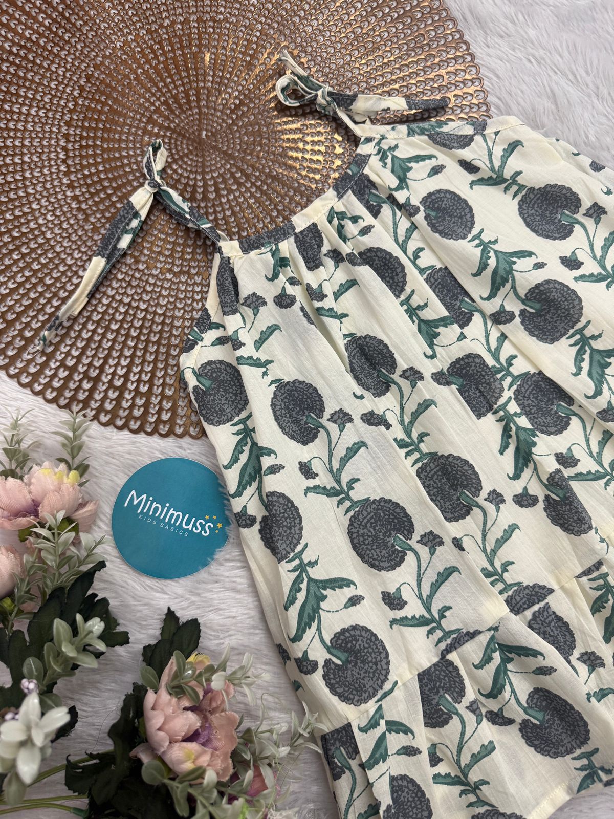 MINI GLOW-F22-HALF WHITE FLORAL KNOTTED FROCK