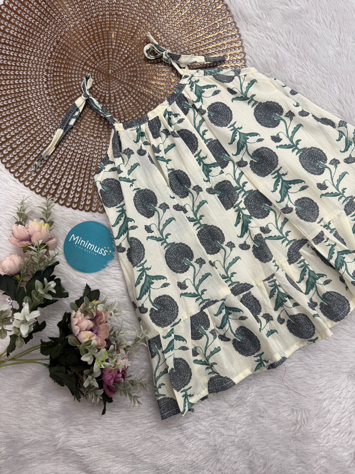 MINI GLOW-F22-HALF WHITE FLORAL KNOTTED FROCK