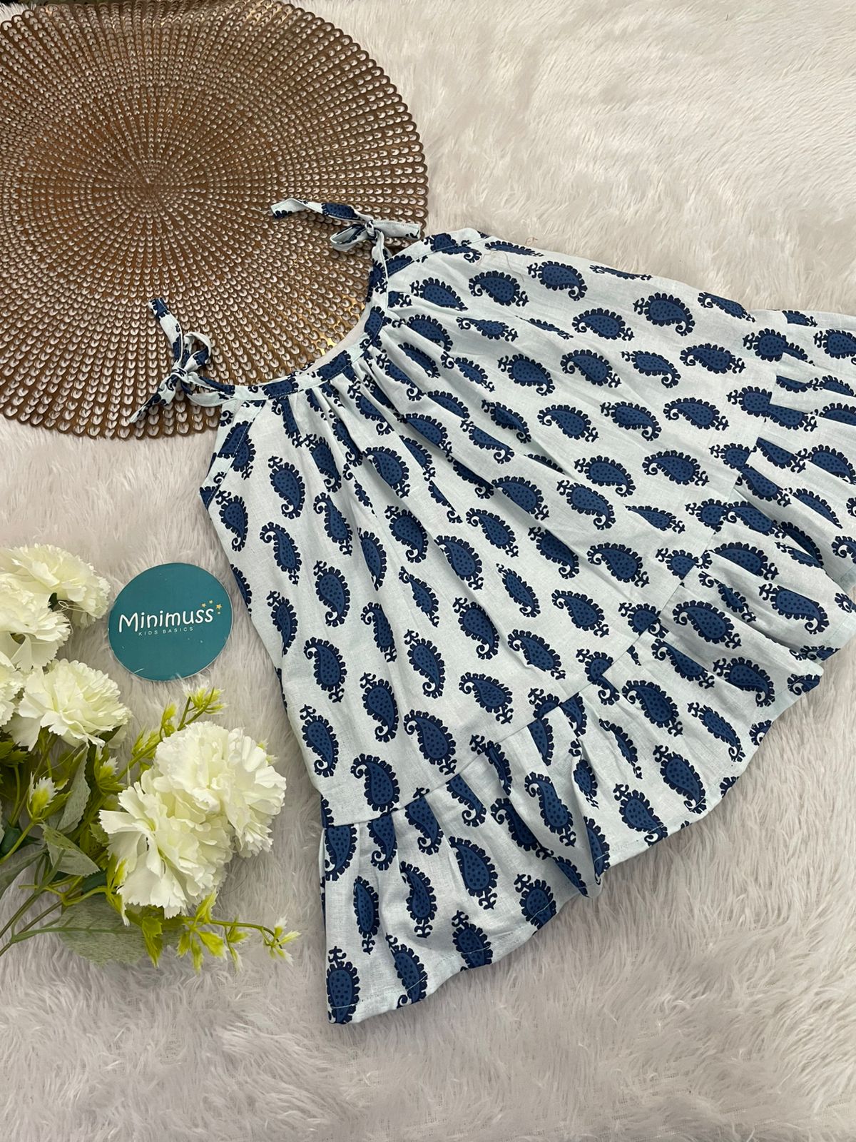 MINI GLOW-F24-WHITE INDIGO KNOTTED FROCK