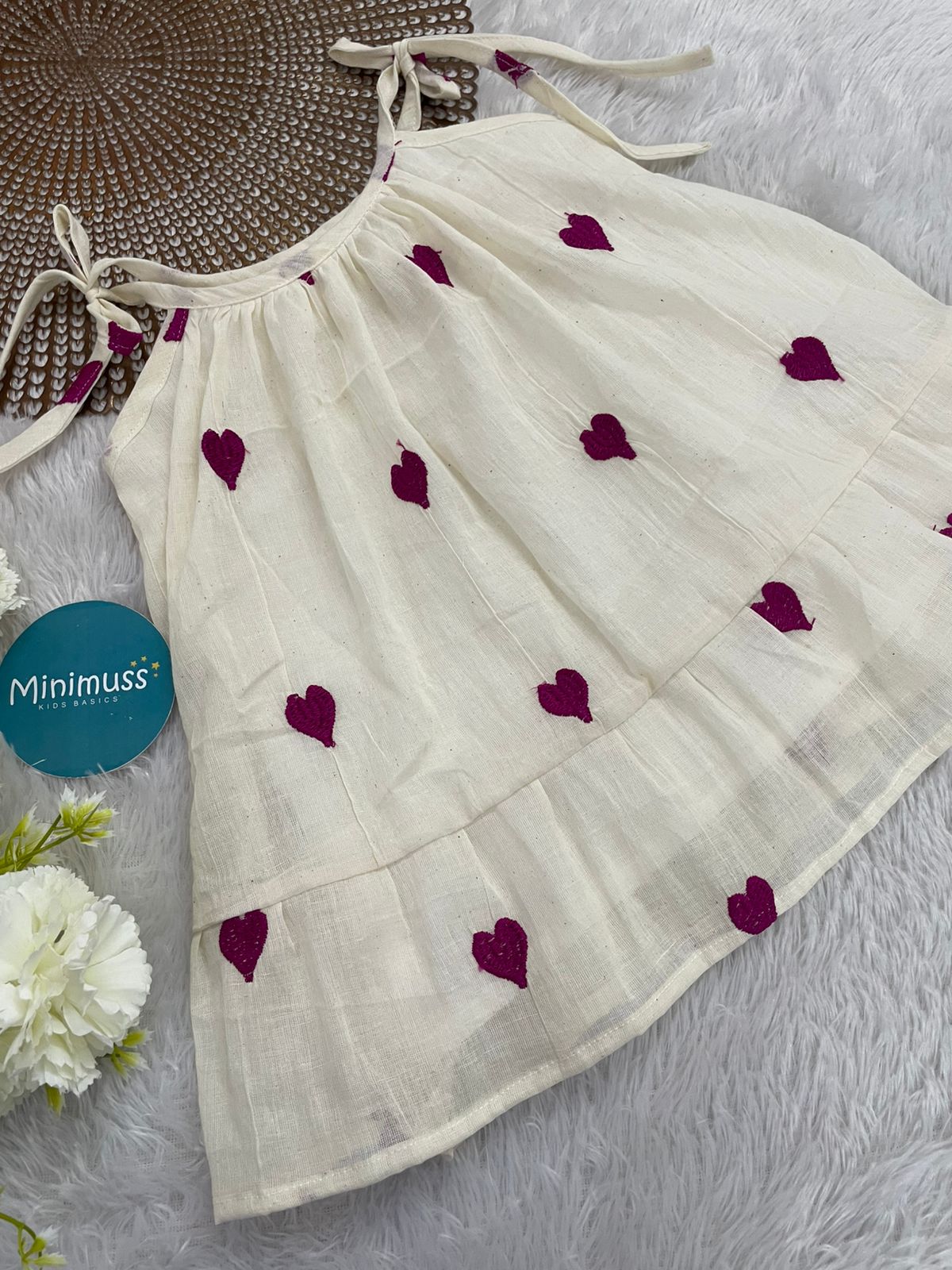 MINI GLOW-F25-MAGENTA HEARTS KNOTTED FROCK