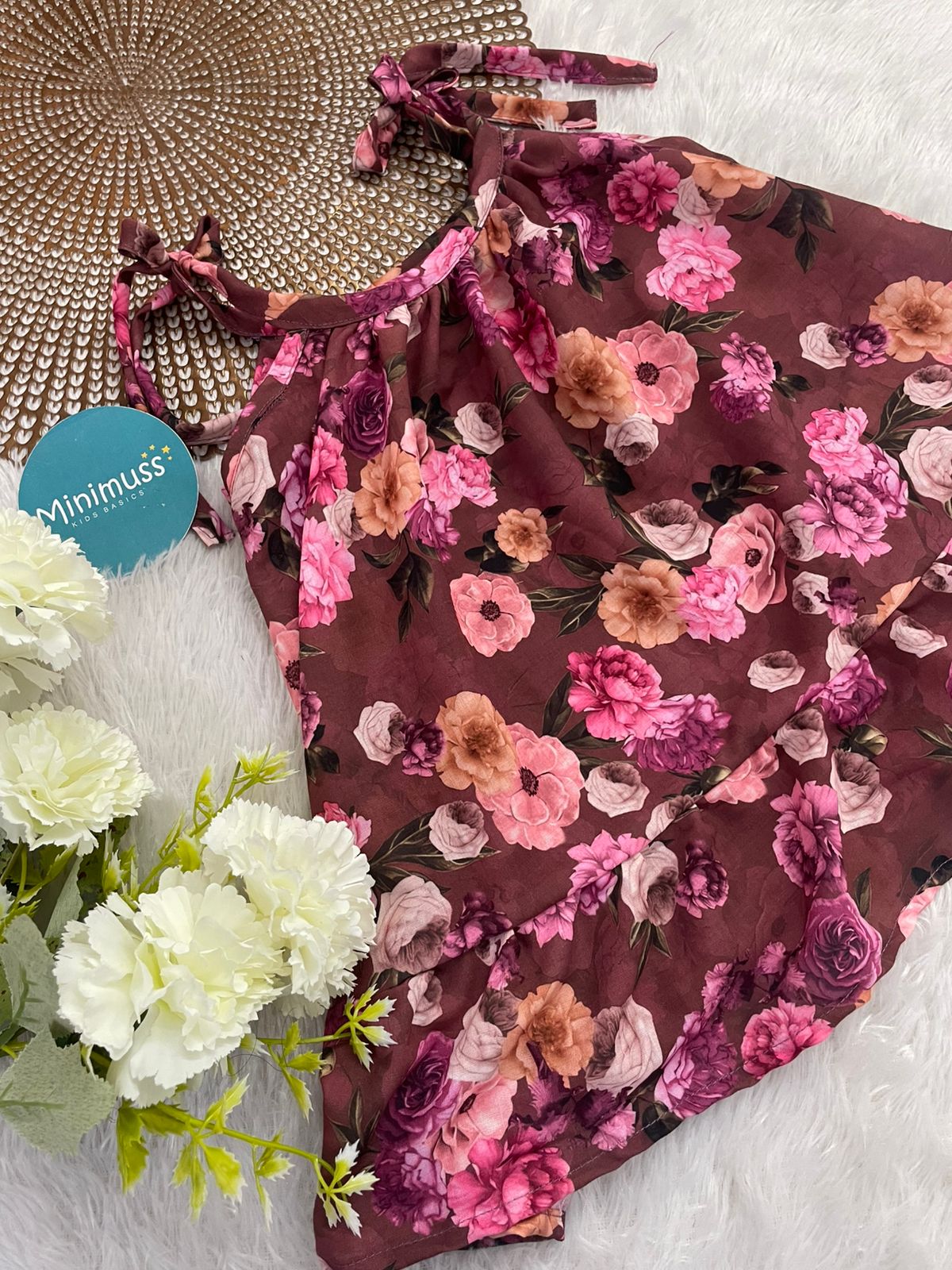 MINI GLOW-F28-BROWN FLORAL KNOTTED FROCK