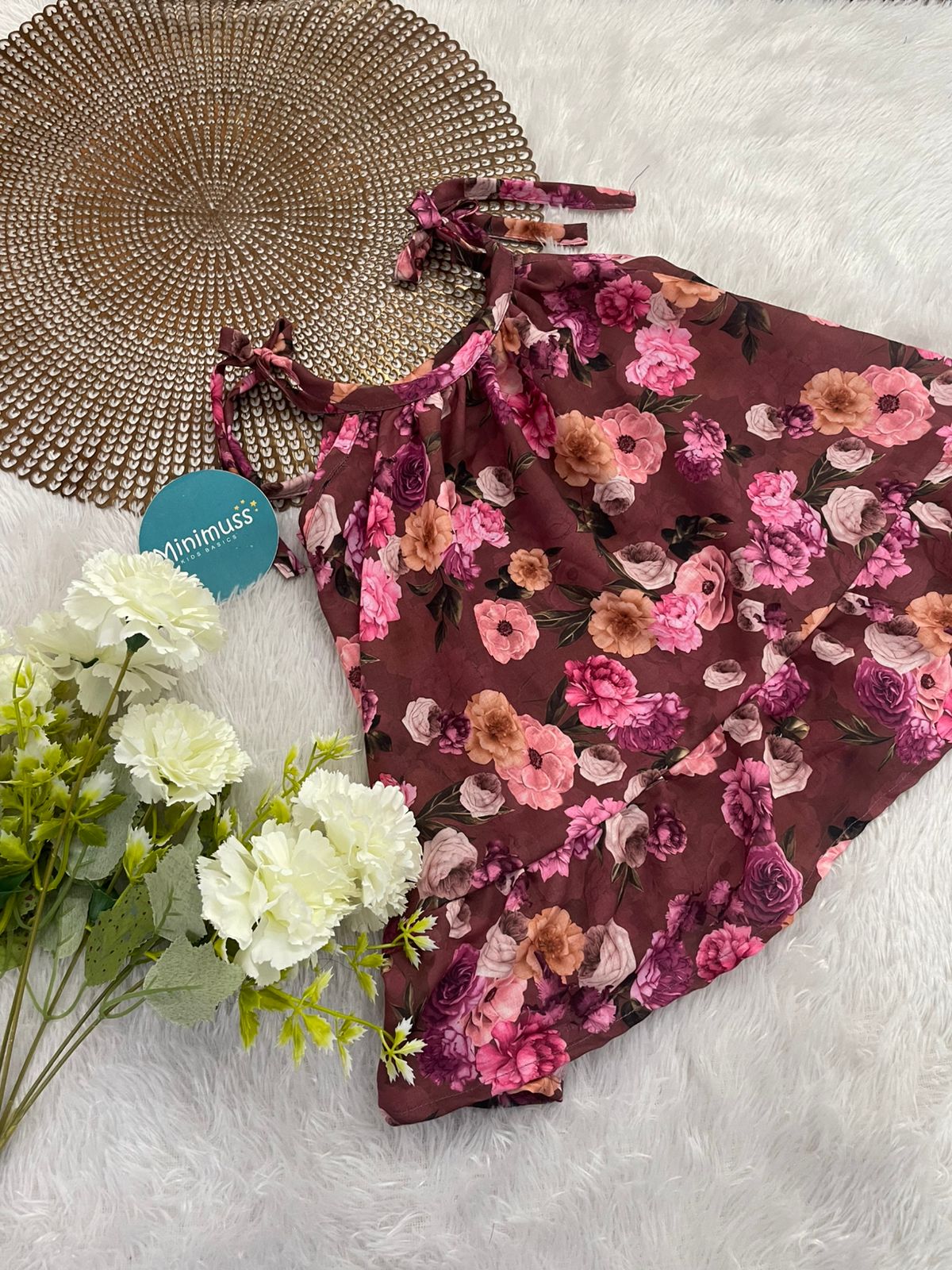 MINI GLOW-F28-BROWN FLORAL KNOTTED FROCK