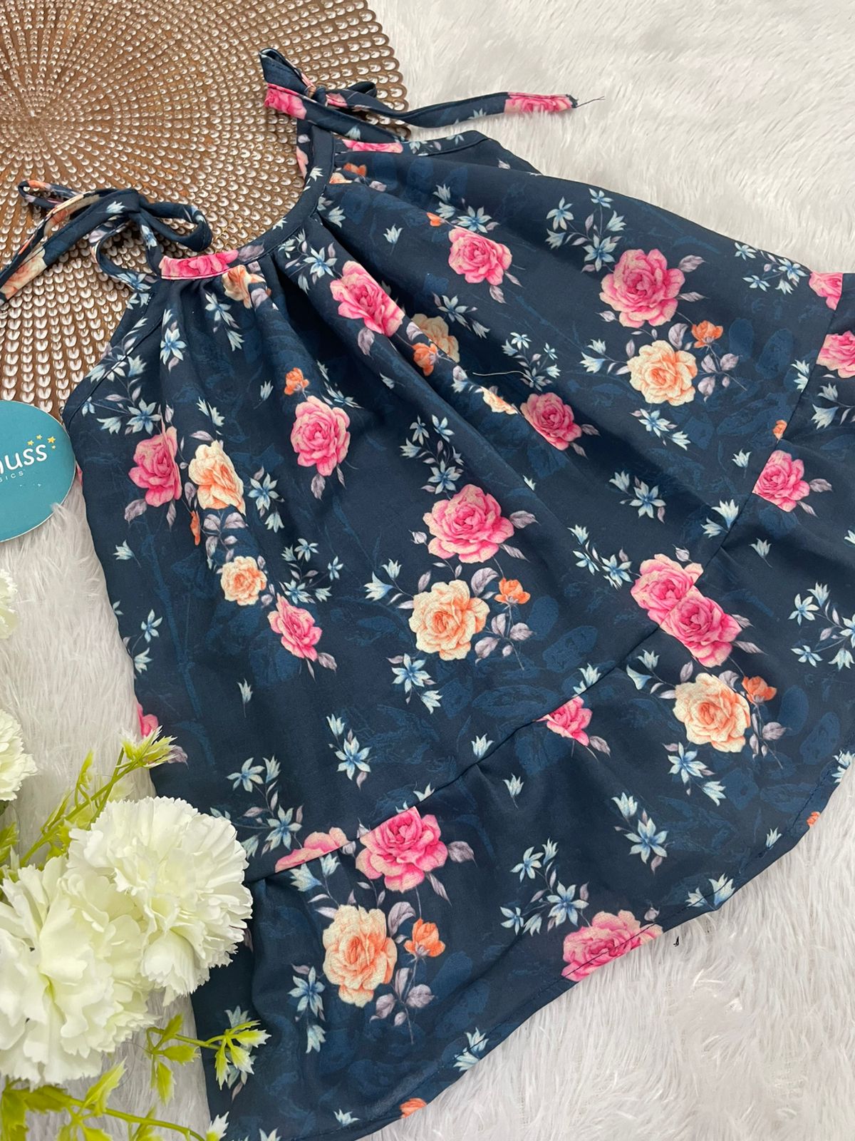 MINI GLOW-F29-NAVY BLUE FLORAL KNOTTED FROCK