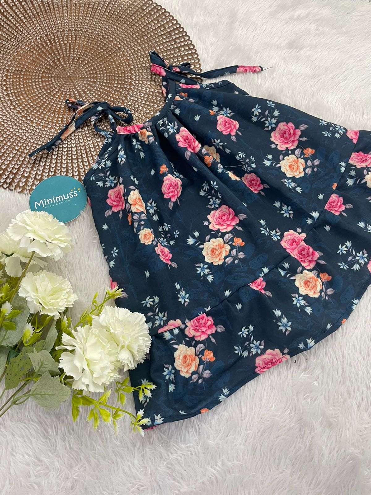 MINI GLOW-F29-NAVY BLUE FLORAL KNOTTED FROCK
