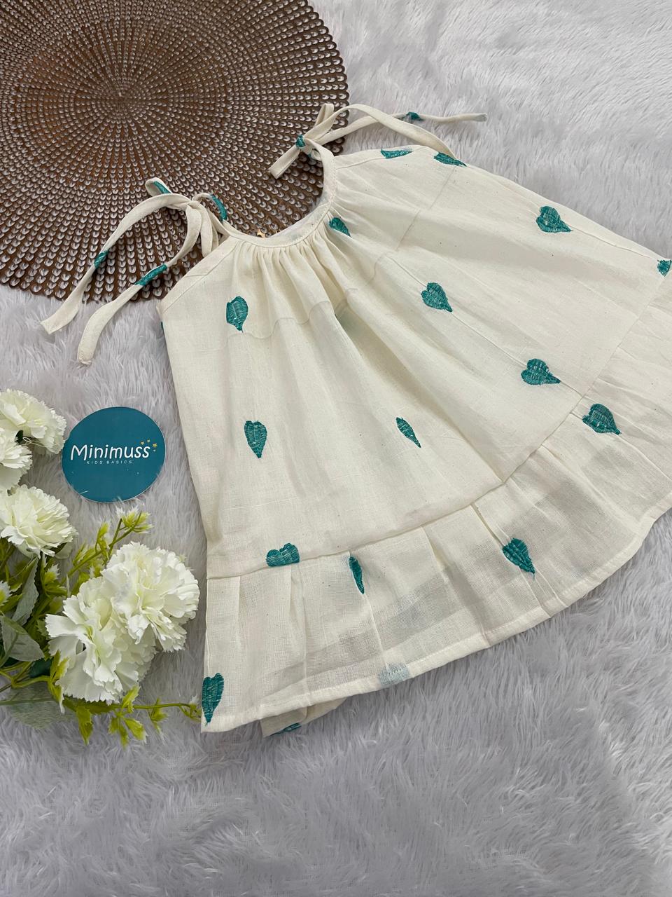 MINI GLOW-F26-TEAL HEARTS KNOTTED FROCK