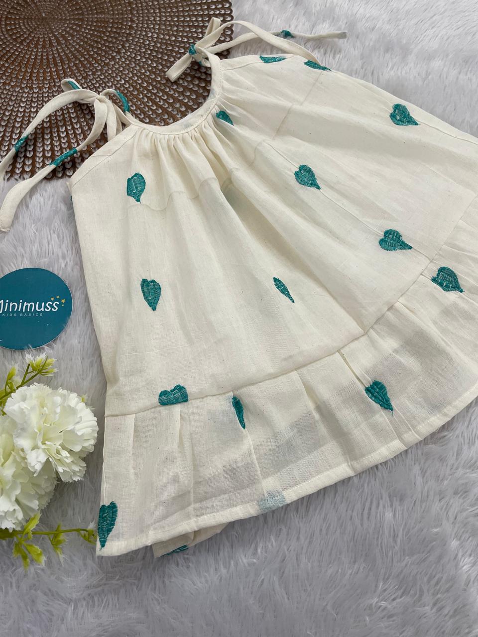 MINI GLOW-F26-TEAL HEARTS KNOTTED FROCK