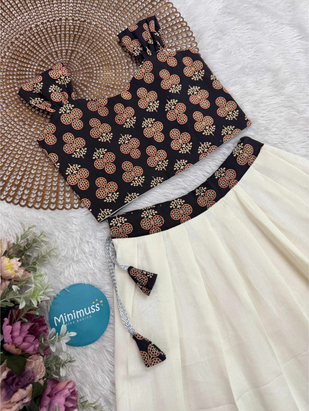 MINI ONAM -M06- AJRAKH BLACK SKIRT SET