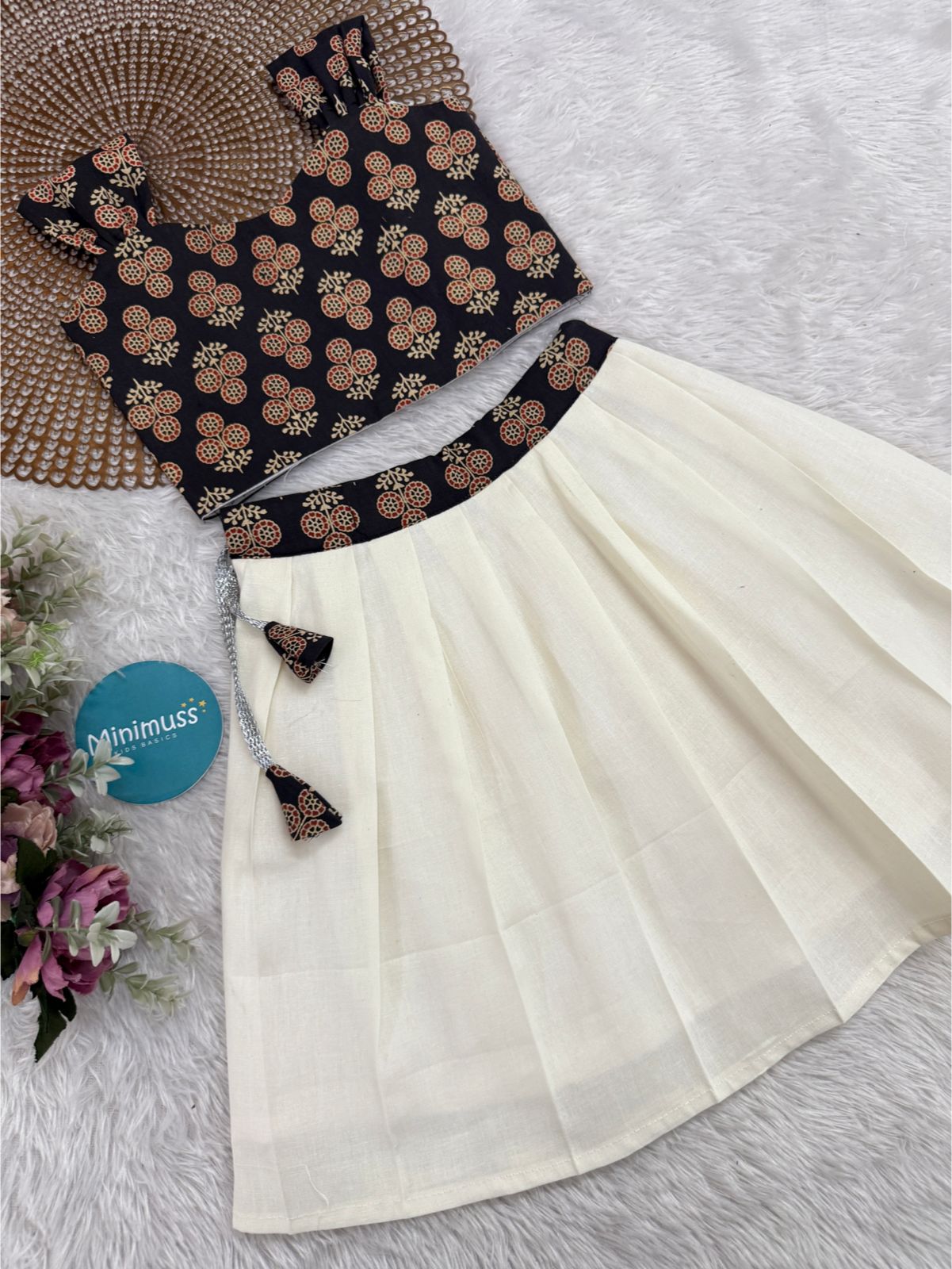 MINI ONAM -M06- AJRAKH BLACK SKIRT SET