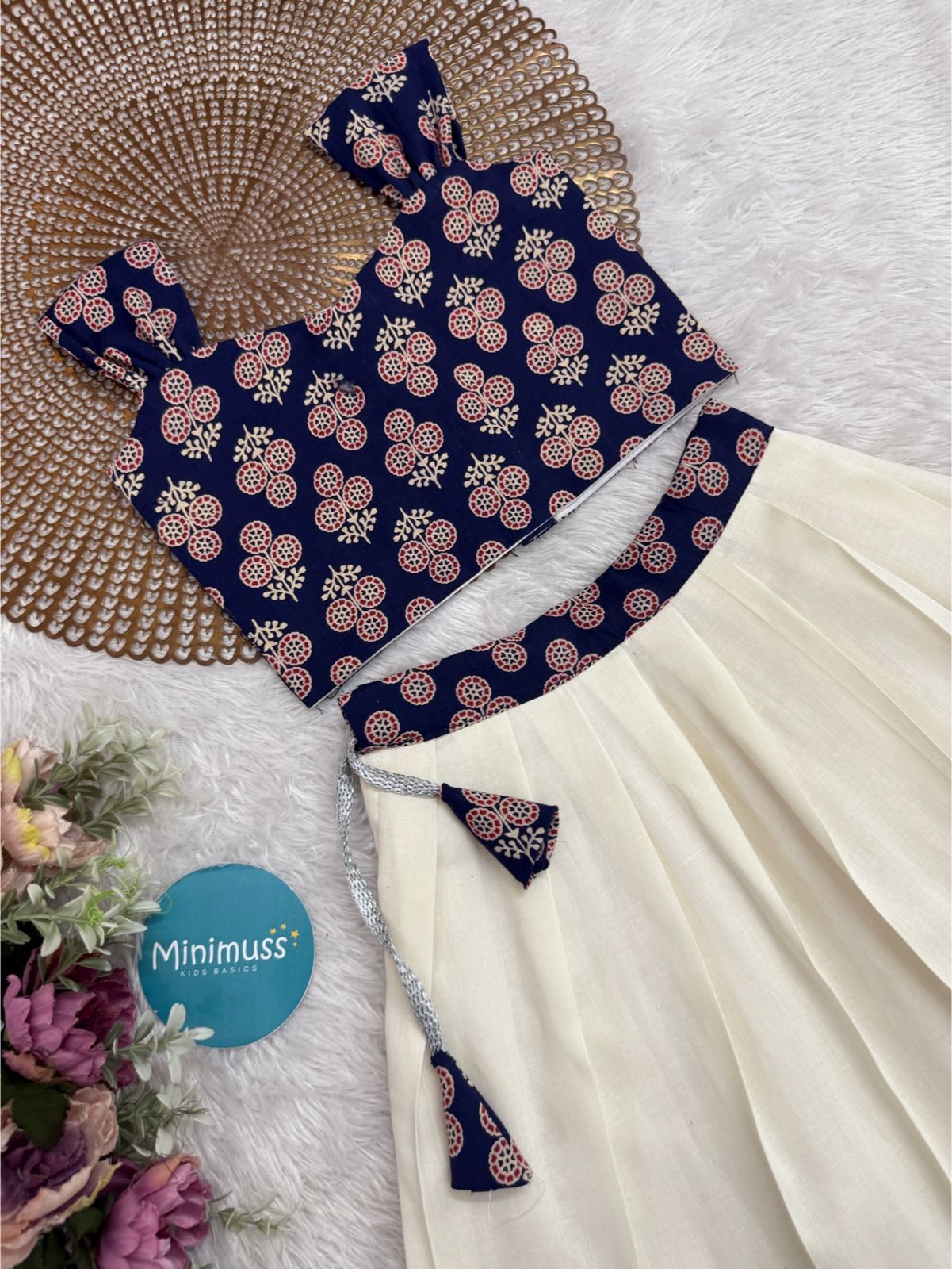 MINI ONAM -M05- AJRAKH NAVY BLUE SKIRT SET