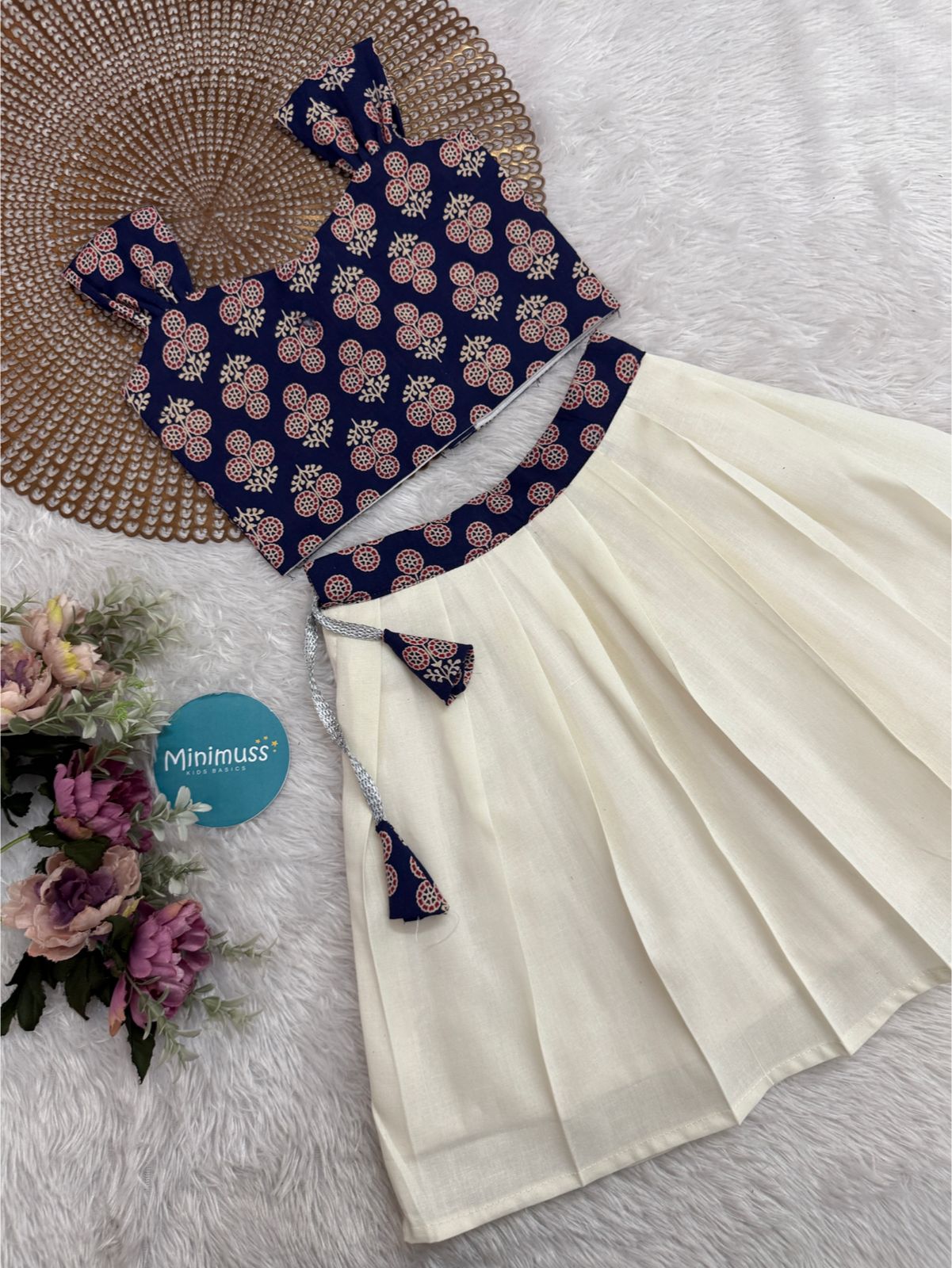 MINI ONAM -M05- AJRAKH NAVY BLUE SKIRT SET