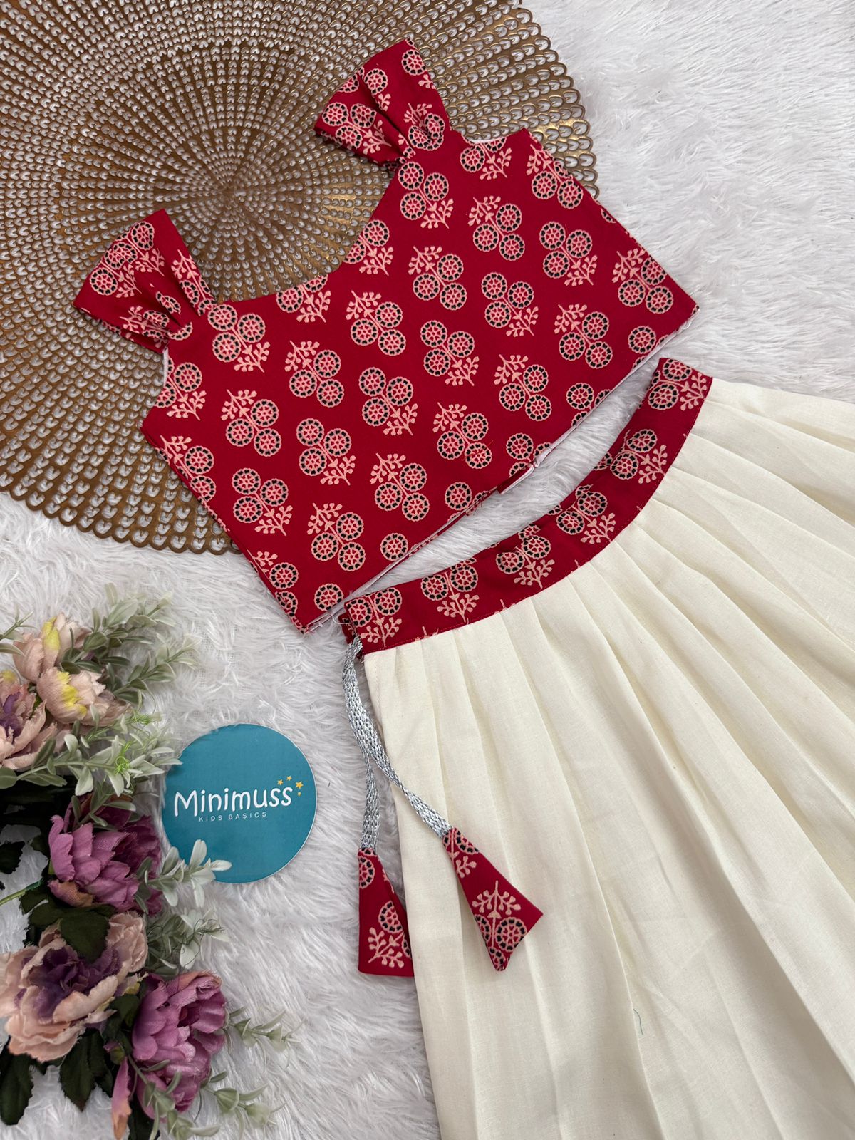 MINI ONAM -M03- AJRAKH RED SKIRT SET