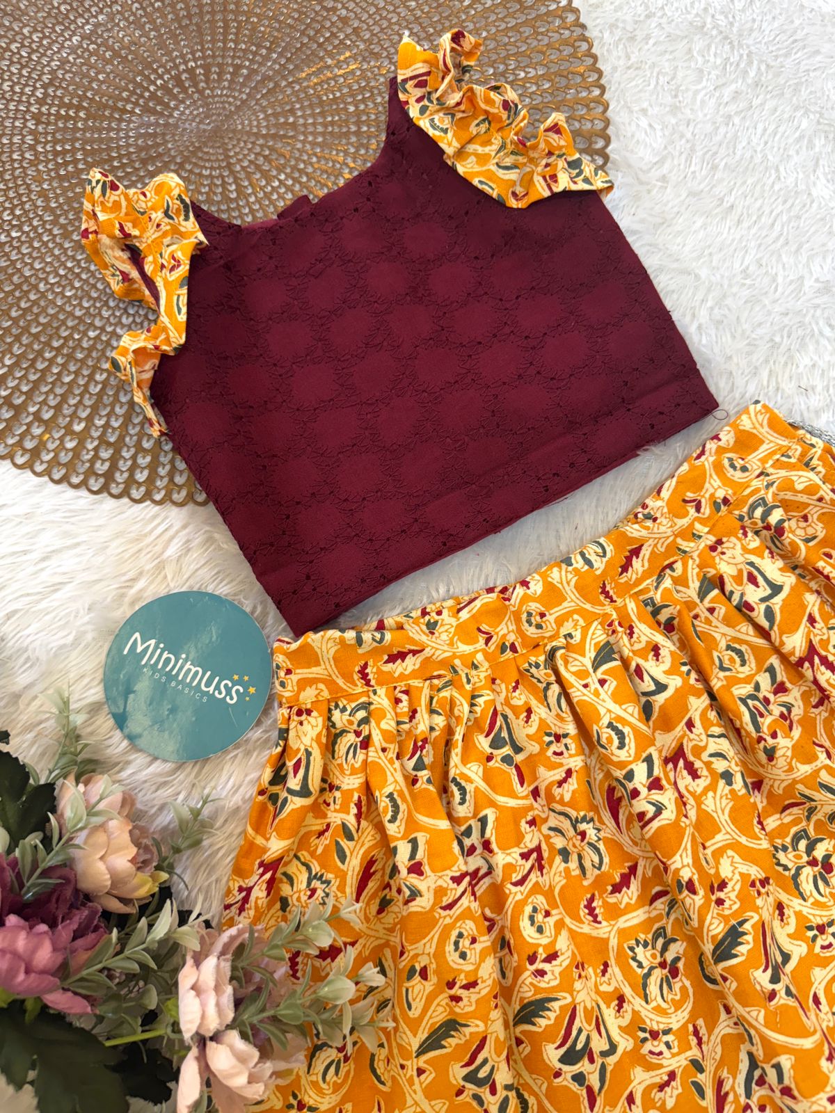 SUMMER CIRCUS-S15 KALAMKARI MAROON YELLOW  SKIRT SET