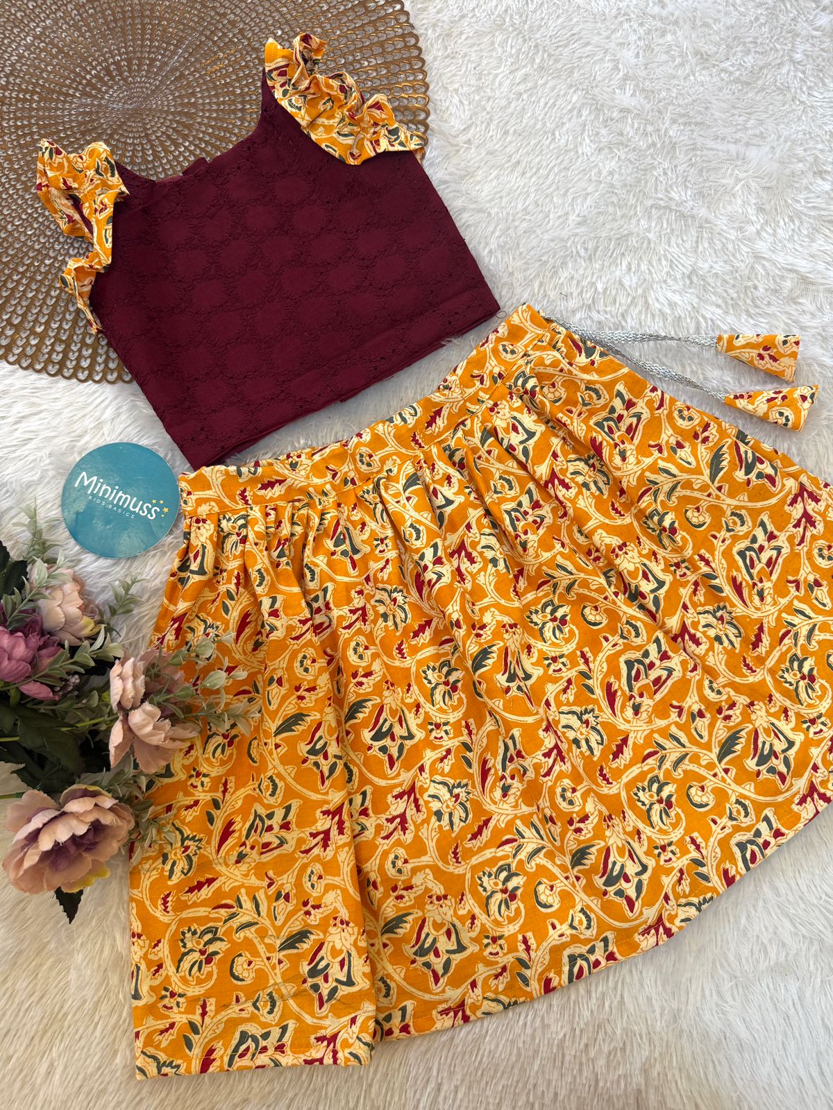 SUMMER CIRCUS-S15 KALAMKARI MAROON YELLOW  SKIRT SET