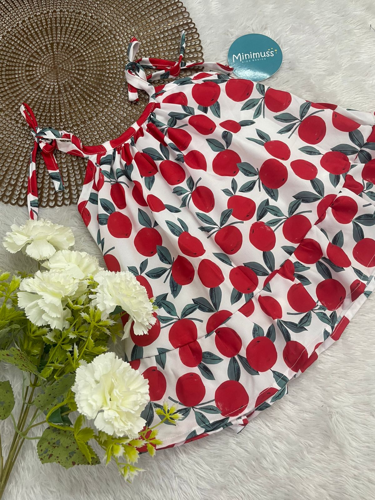 MINI GLOW- RED FRUIT KNOTTED FROCK