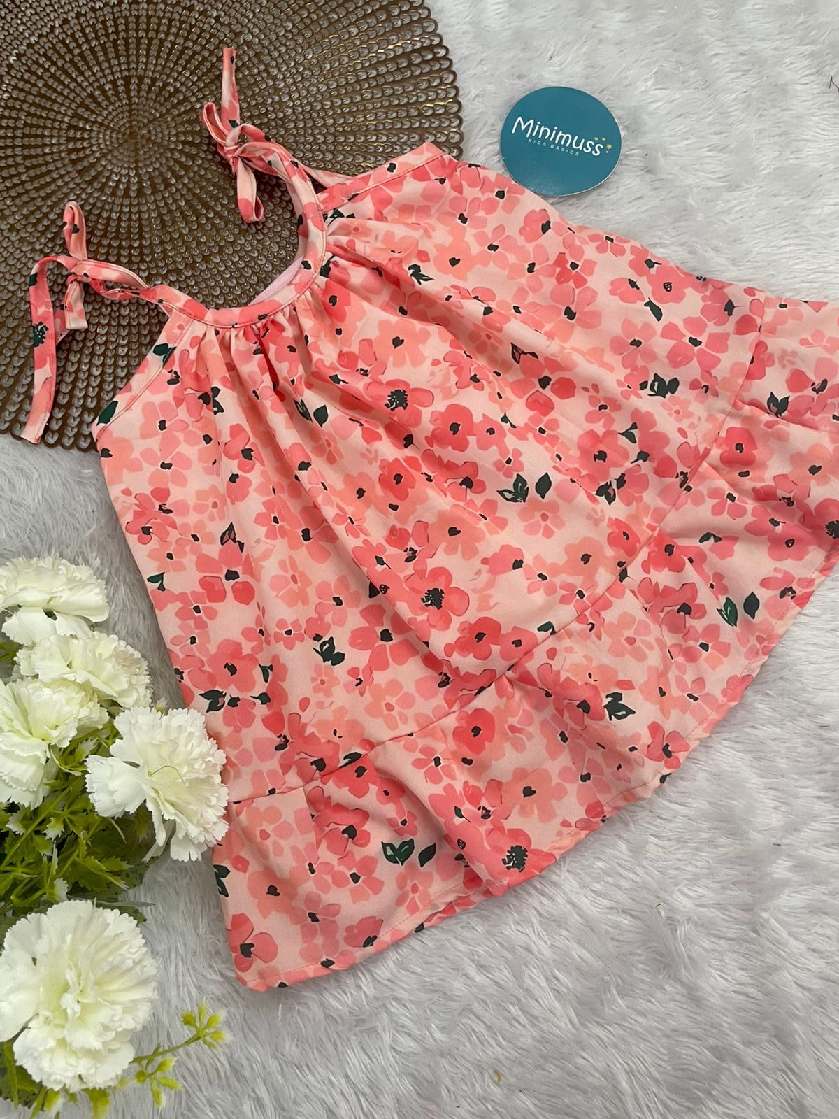 MINI GLOW- PEACH FLOWER KNOTTED FROCK