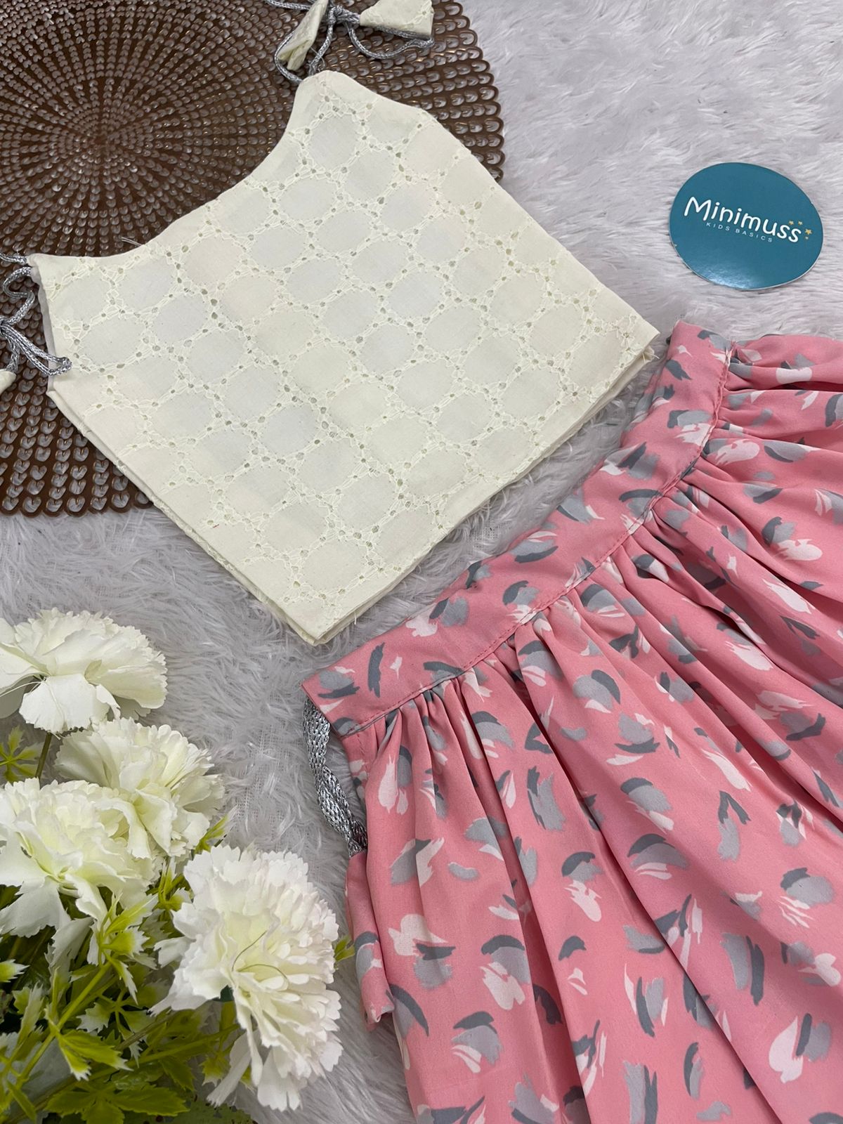 SUNSHINE -  WHITE PINK SKIRT SET