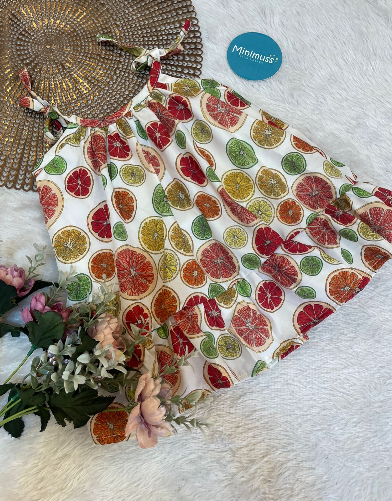 MINI GLOW- ORANGE FRUIT KNOTTED FROCK