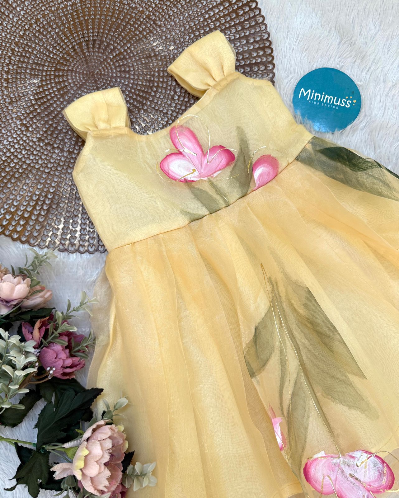 BUBBLY BLOSSOM -F25 LIGHT YELLOW ORGANZA FROCK – Minimuss Kids