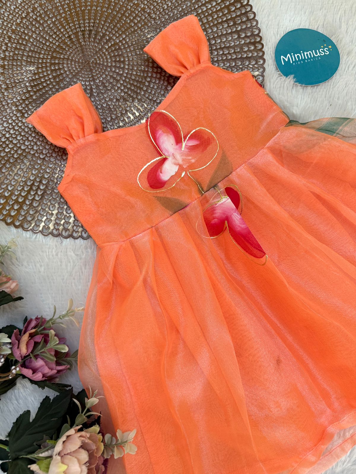 BUBBLY BLOSSOM -F17 PASTEL  ORANGE ORGANZA FROCK