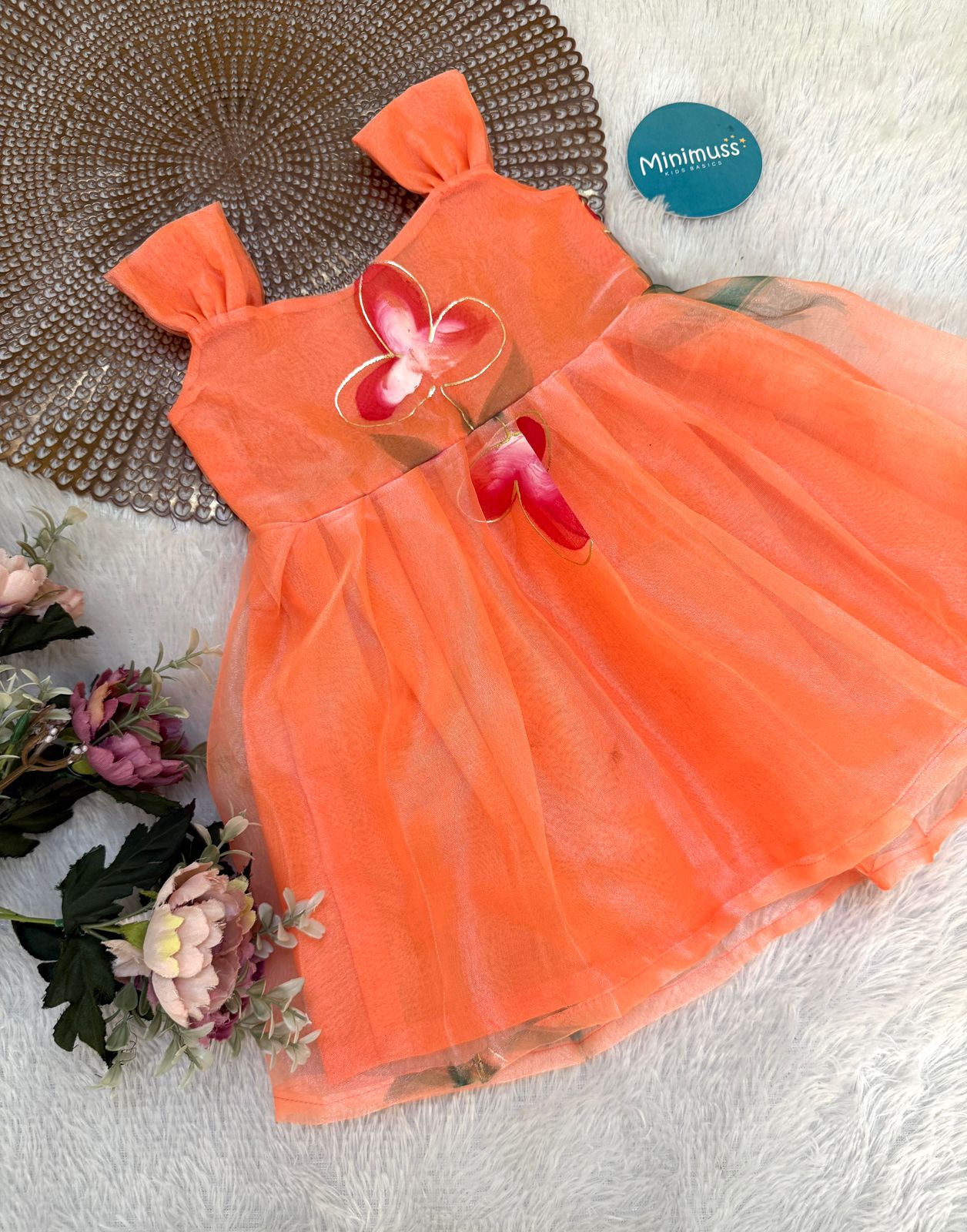 BUBBLY BLOSSOM -F17 PASTEL  ORANGE ORGANZA FROCK