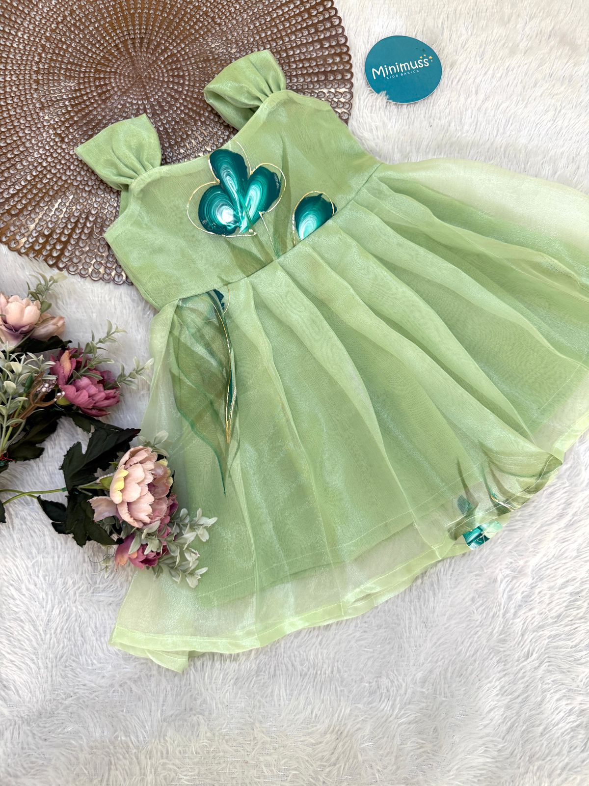 BUBBLY BLOSSOM -F27 MINT GREEN ORGANZA FROCK