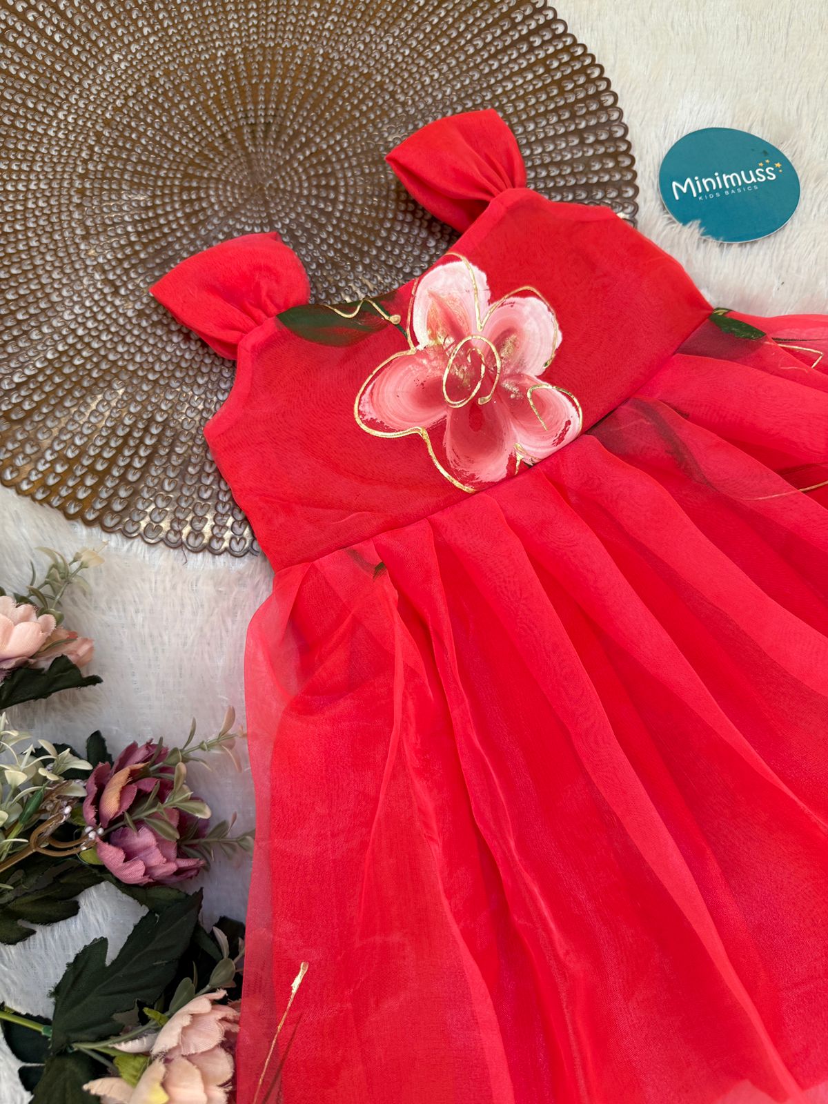 BUBBLY BLOSSOM -F26 RED ORANGE ORGANZA FROCK