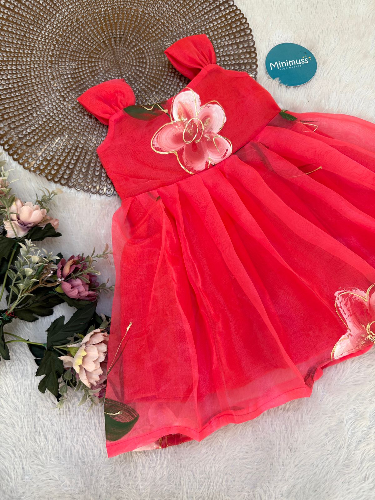 BUBBLY BLOSSOM -F26 RED ORANGE ORGANZA FROCK