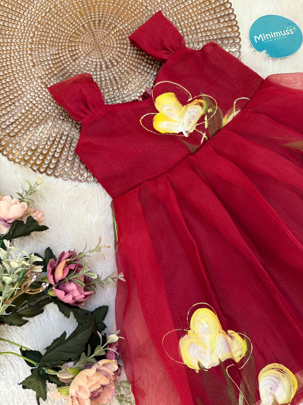 BUBBLY BLOSSOM -F15 MAROON ORGANZA FROCK